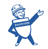 Small Lambretta Man Sticker Transparent Blue 85 x 100mm