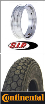 SIP Vespa Tubeless Wheel Rim & Continetal Black Wall 350-10