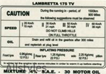 Lambretta TV 175 Running In Sticker
